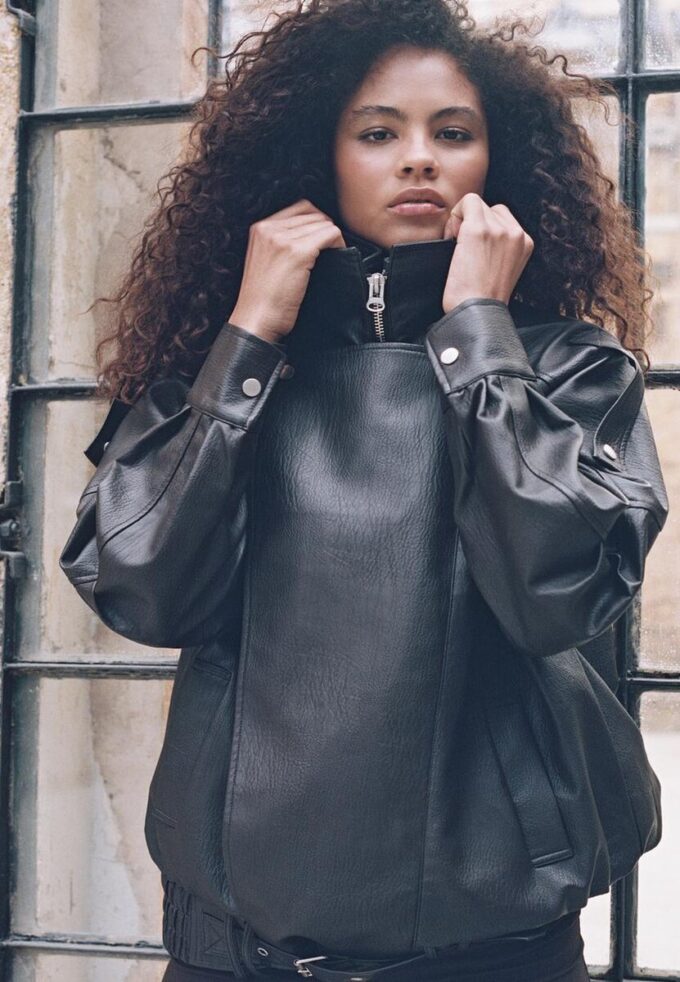 Veste oversize en simili cuir à revers Veste oversize en simili cuir à revers