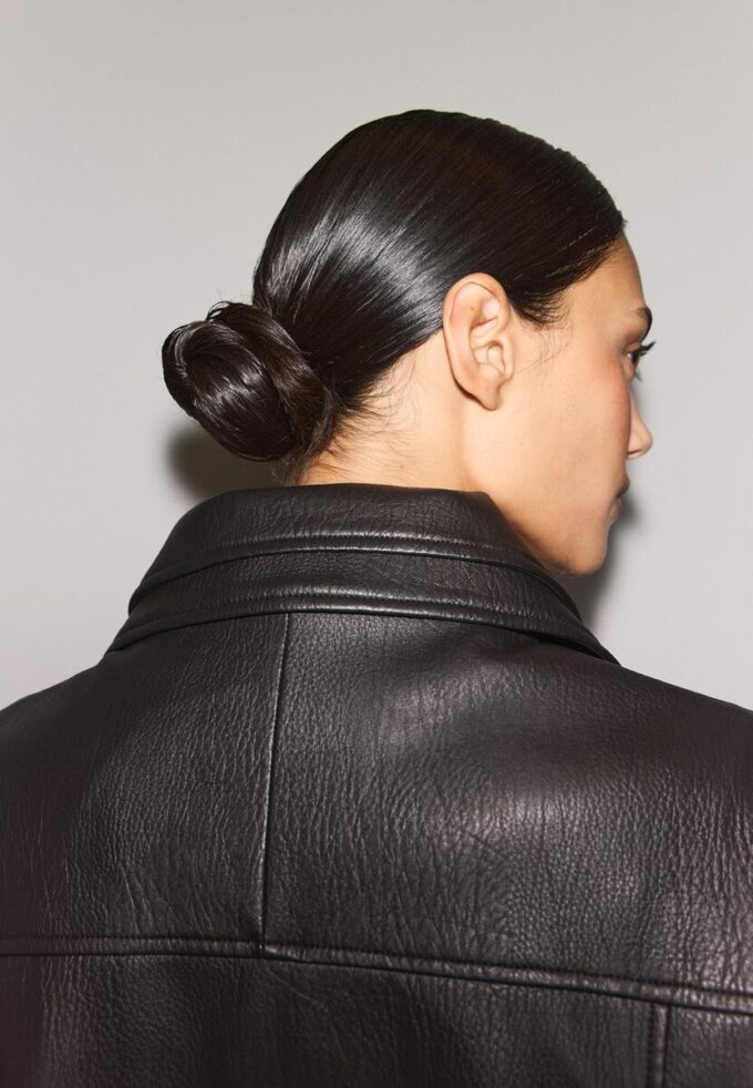 Veste oversize en simili cuir à revers Veste oversize en simili cuir à revers