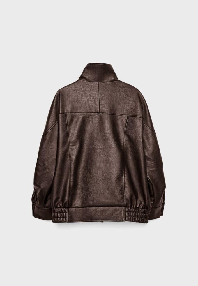 Veste oversize en simili cuir à revers Veste oversize en simili cuir à revers