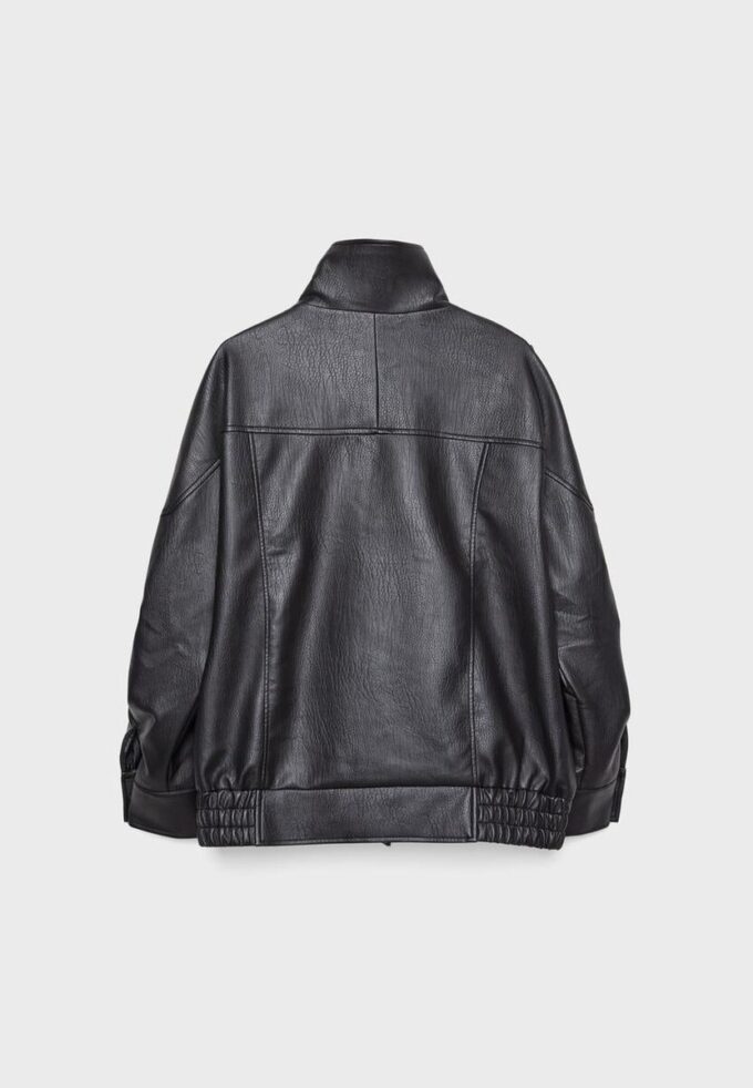 Veste oversize en simili cuir à revers Veste oversize en simili cuir à revers